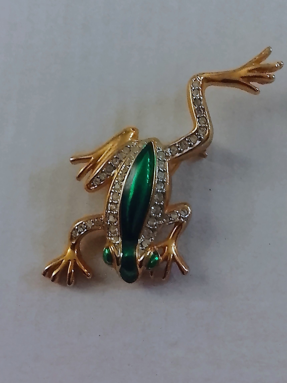 Gold Tone Green Frog Pin Brooch - Green and Gold